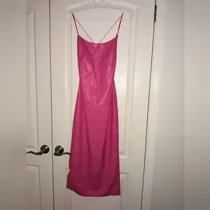 knee length dresses for ladies Disco Barbie Faux Leather Dress-hot pink
